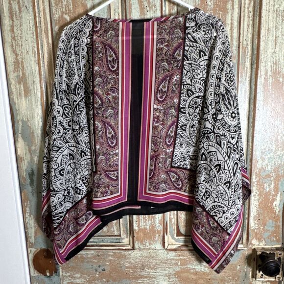 John Paul Richard Scarf Poncho Crop Top Blouse Women's XL Pink Multi Lightweight - Picture 4 of 8
